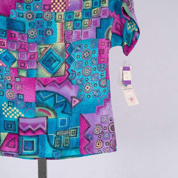 Vintage Jo Hardin Vibrant Multicolor Disco Art to Wear Top Made in USA Size 6 - Picture 2 of 6